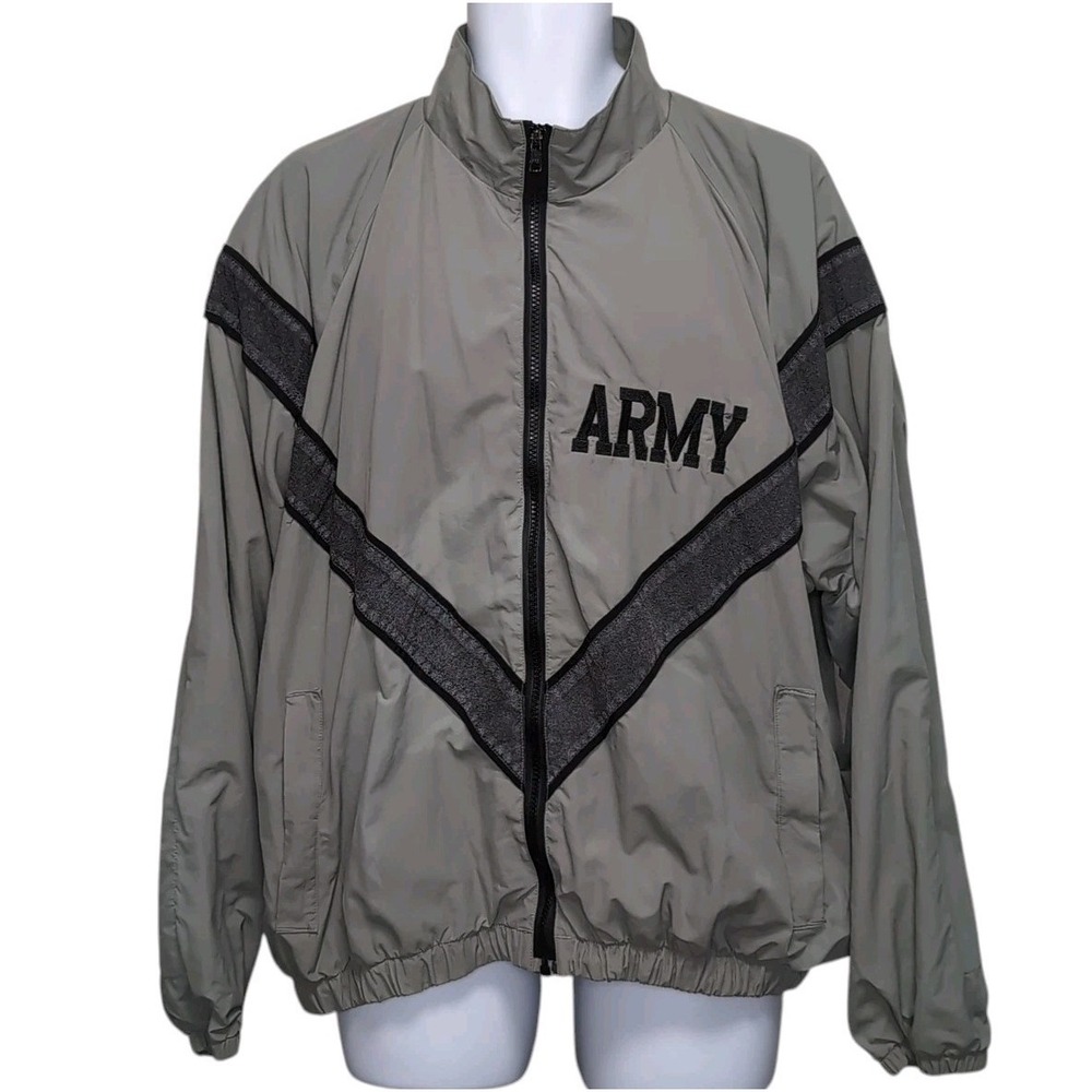 VTG US Army IPFU Jacket Grey Reflective PT Windbreaker XL-Short Military Surplus